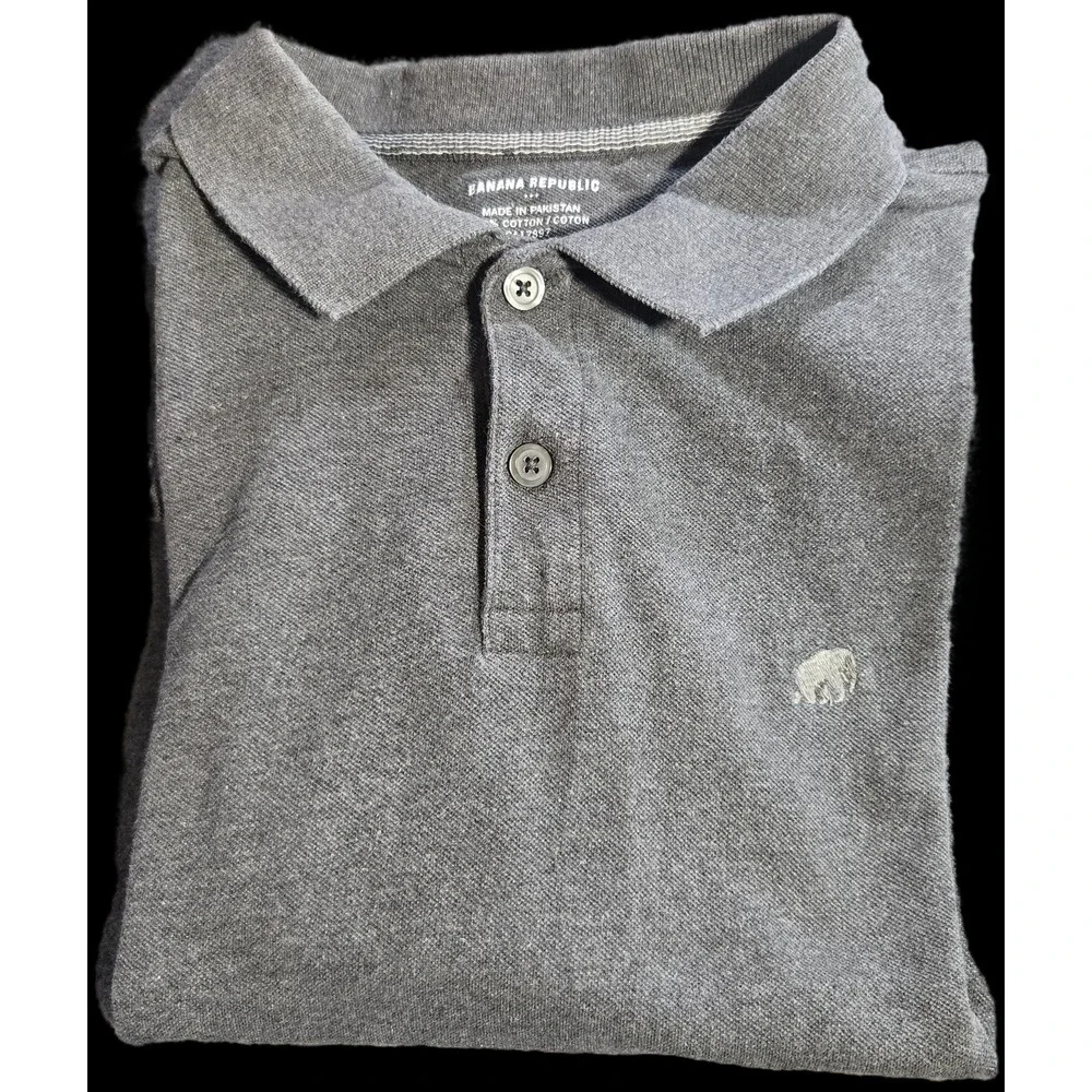Banana Republic Mens‎ Elephant Piqué Polo Shirt Charcoal Heather Grey Lrg Preppy